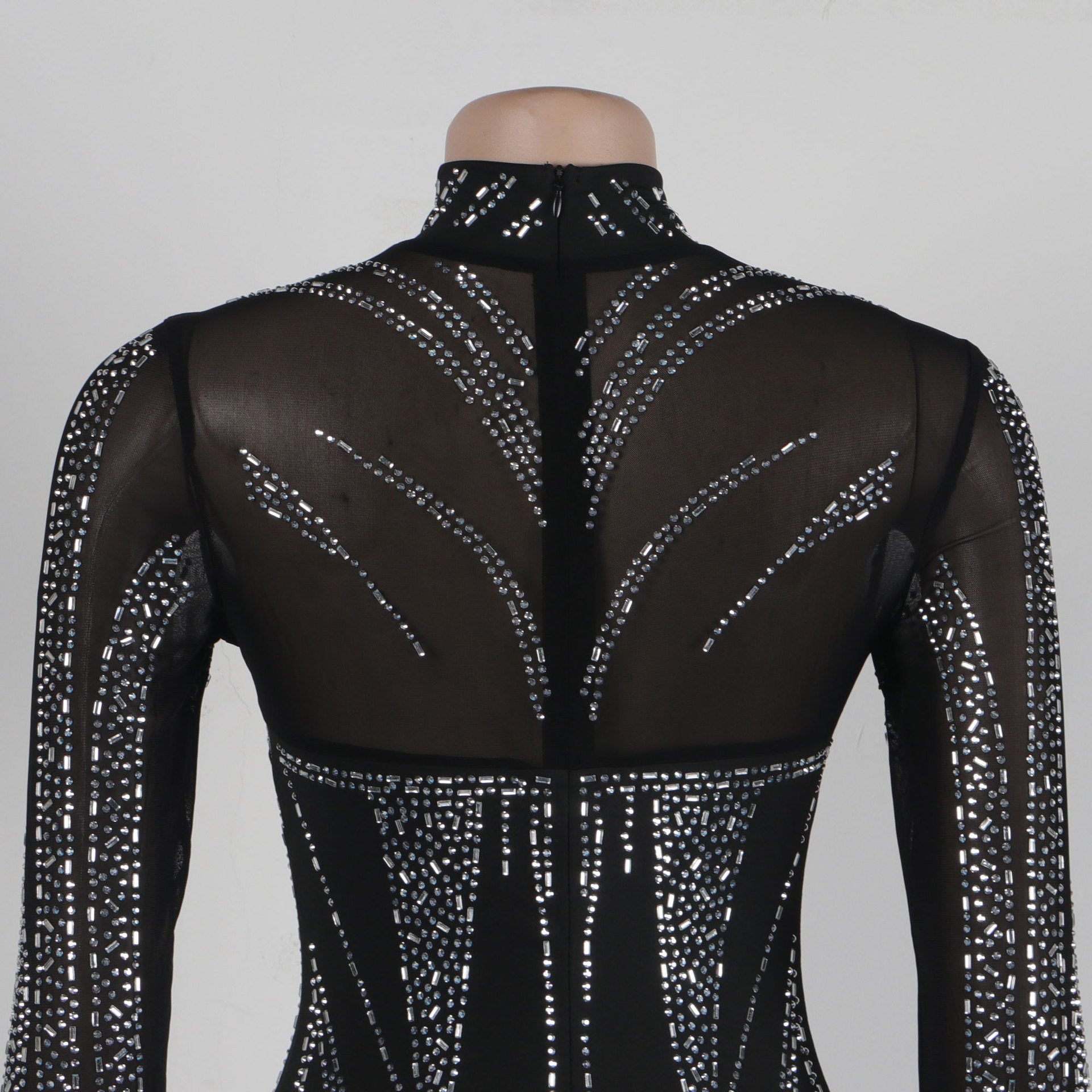 Sexy See-Through Beaded Mesh long sleeve Bodycon club dress 17