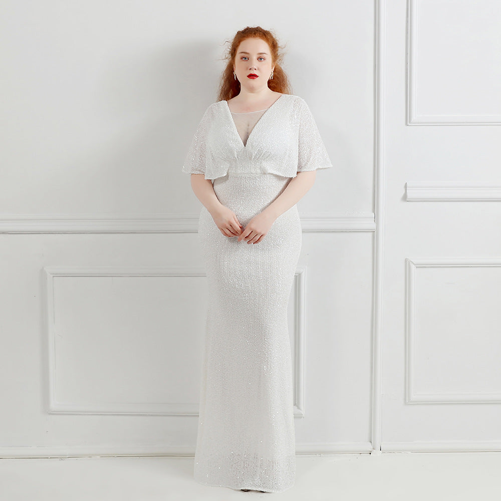 Spring and Summer Plus-Size Long Sequin Formal Party Evening Dress
