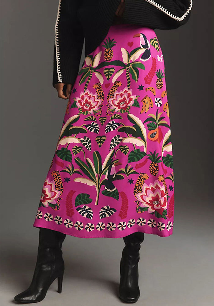 Women Spring Printed Vintage Skirt