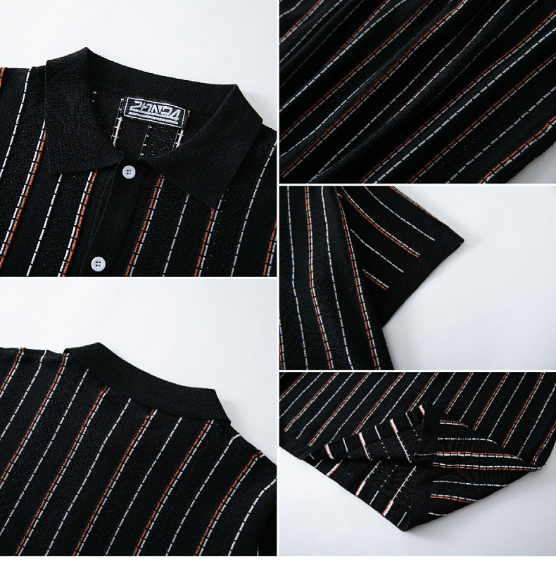 Men's Summer Short-sleeved Striped Knitting Shirt Polo T-shirt 15