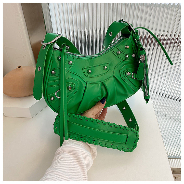 Diagonal pleated single shoulder women's retro rivet bag 56