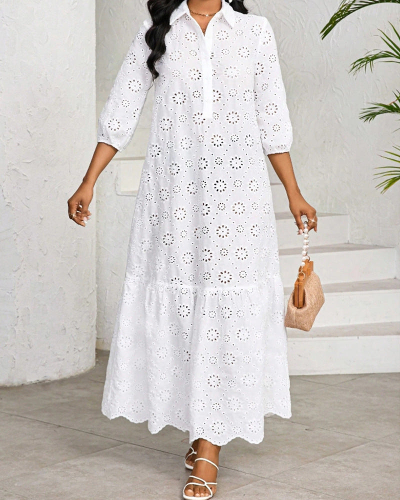 Women Fall Solid Cutout Casual Dress 7