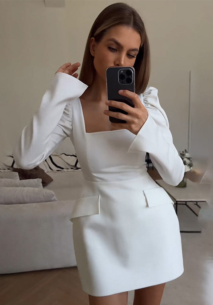 Fall Fashion Chic Elegant Long Sleeve Square Neck Slim Women Dress