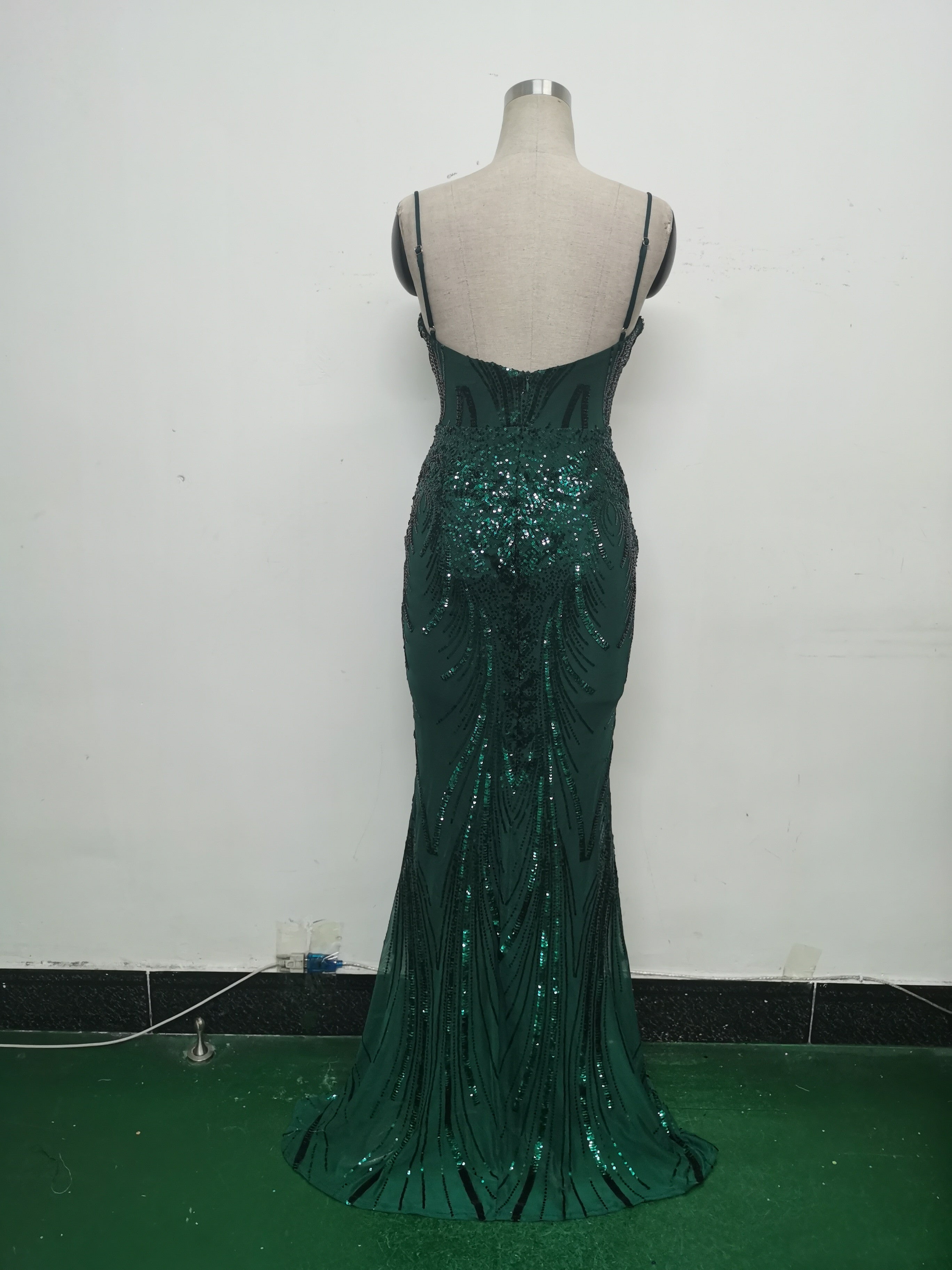 Women Fishbone Sequin Positioning Flower Evening Dress 37