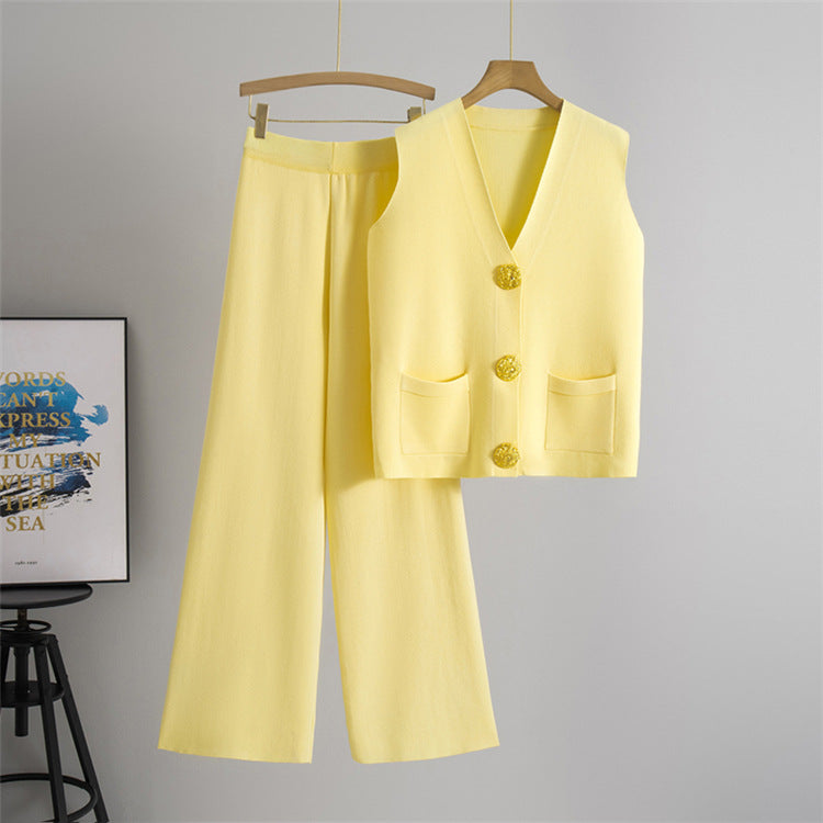 Button V-neck Knitted Vest Casual Pants Fashion Two-piece Suit 3