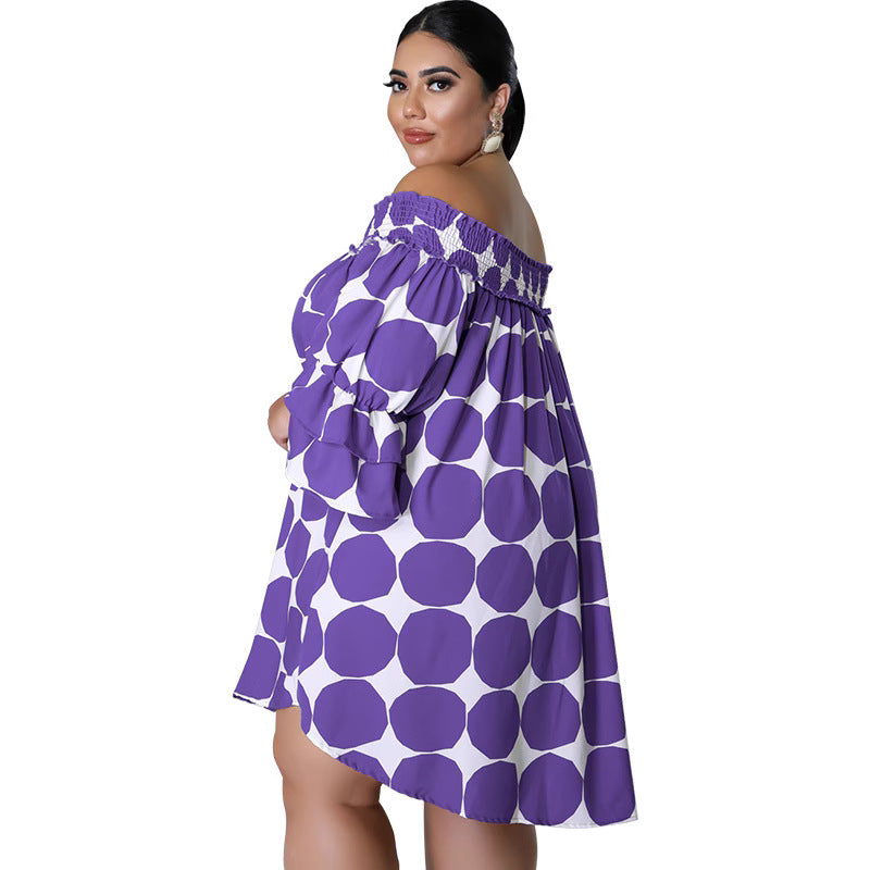 Plus Size Women's Short Sleeve comfortable Off Shoulder Polka Dot Print Loose Casual Dress 9