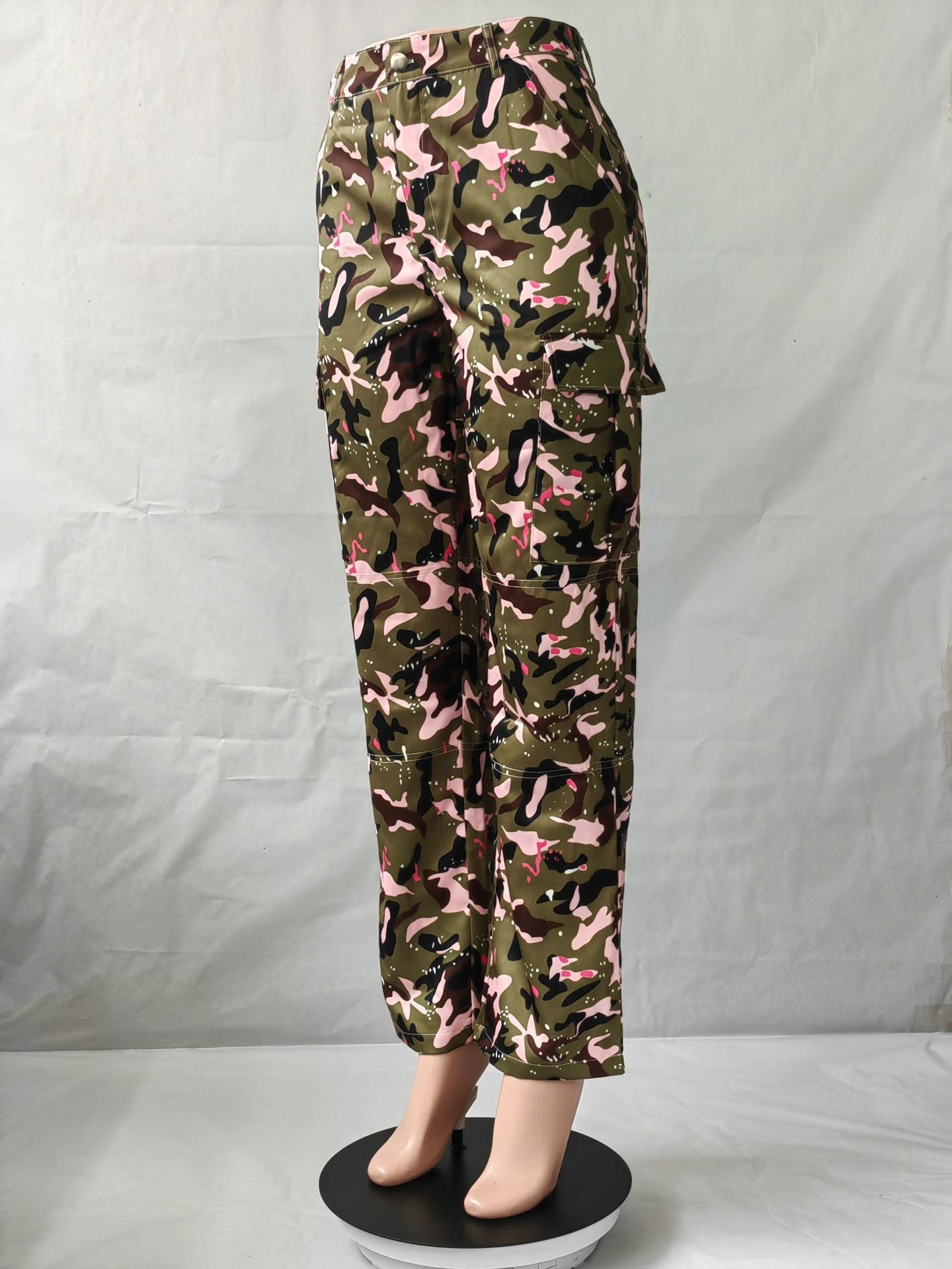 Women's Fashion High Waist Camo Pocket Multicolor Pants 11