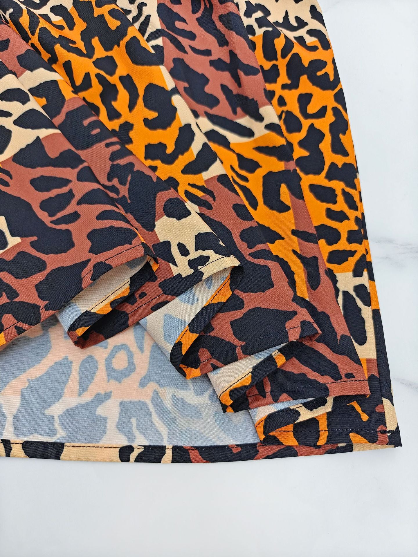 Women Print Holidays Casual Suspender Sleeve Leopard Print Dress 9