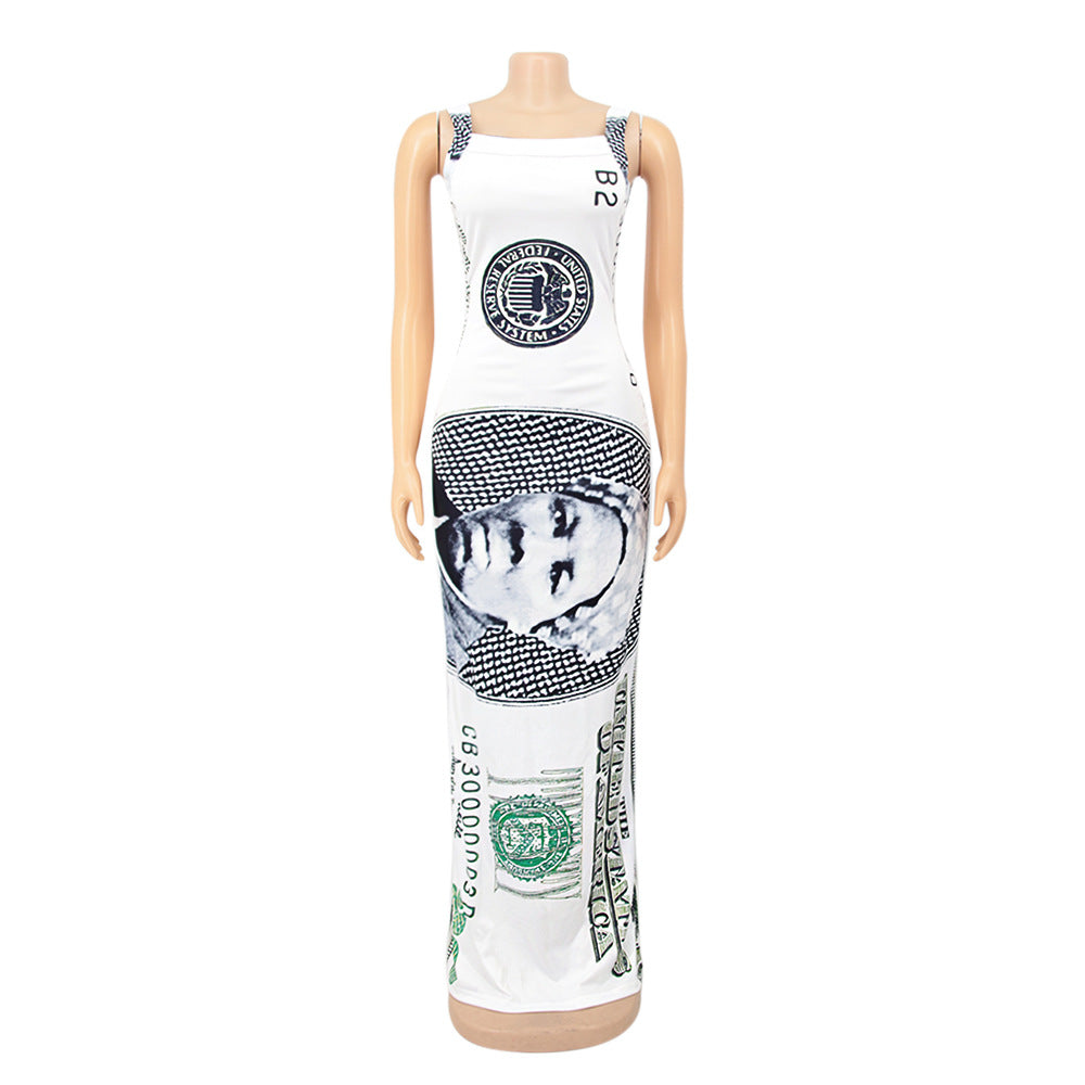 Women Printed Suspender Sexy Maxi Dress 16