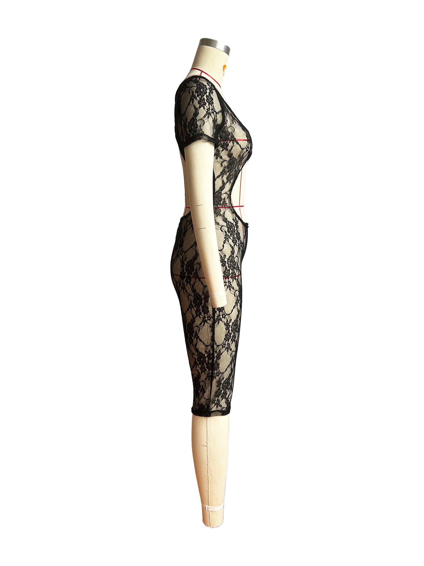 Women's Sexy See Through Lace U Neck Short Sleeve Jumpsuit 16