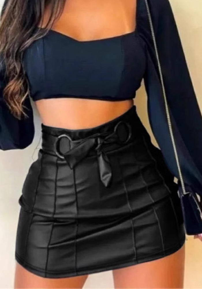 High-Waist Bodycon PU Leather Mini Skirt