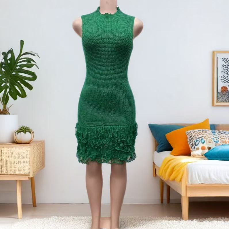 Women Summer Sexy Sleeveless Tassel Hollow Elegant Patchwork Dress 8