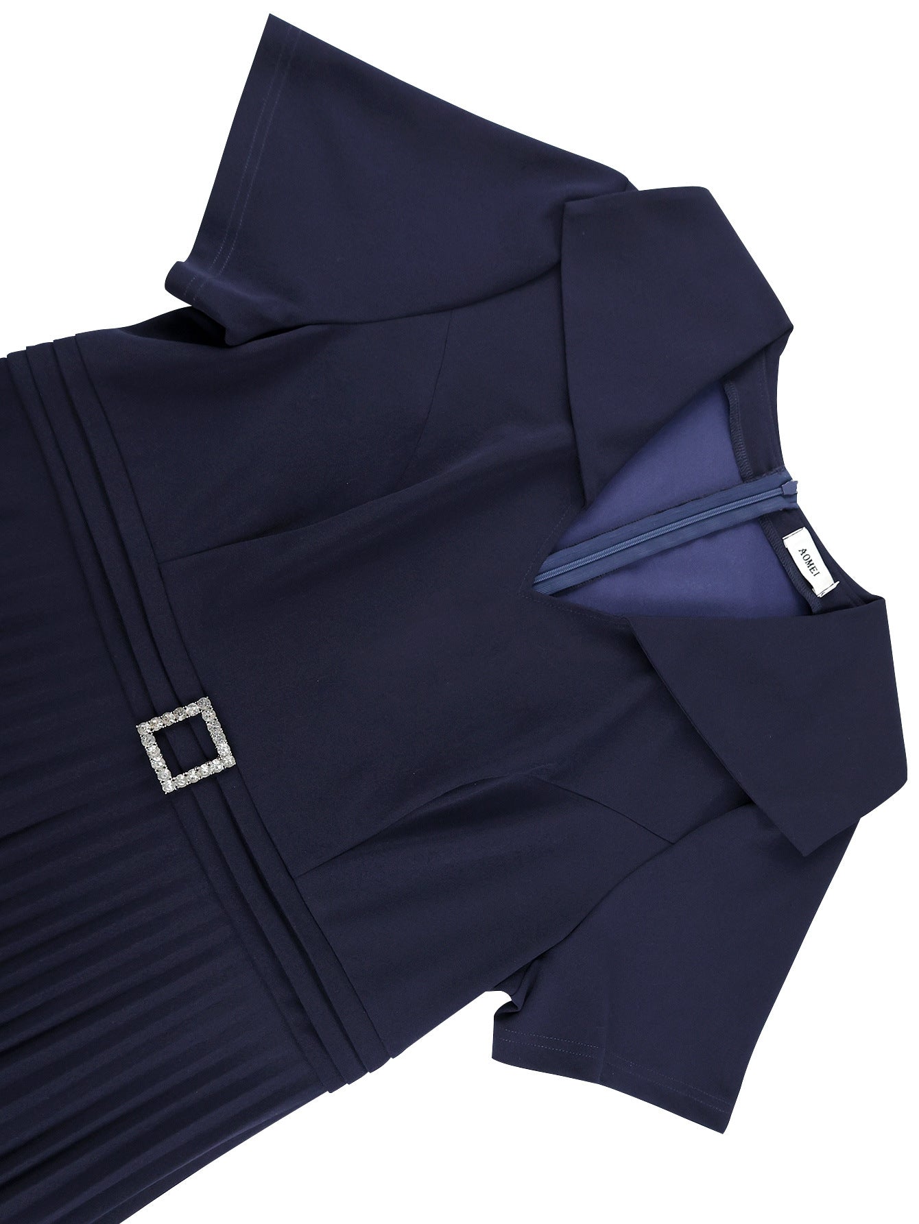 Plus-Size Women V-Neck Square-Button Elegant Pleated Dress 6