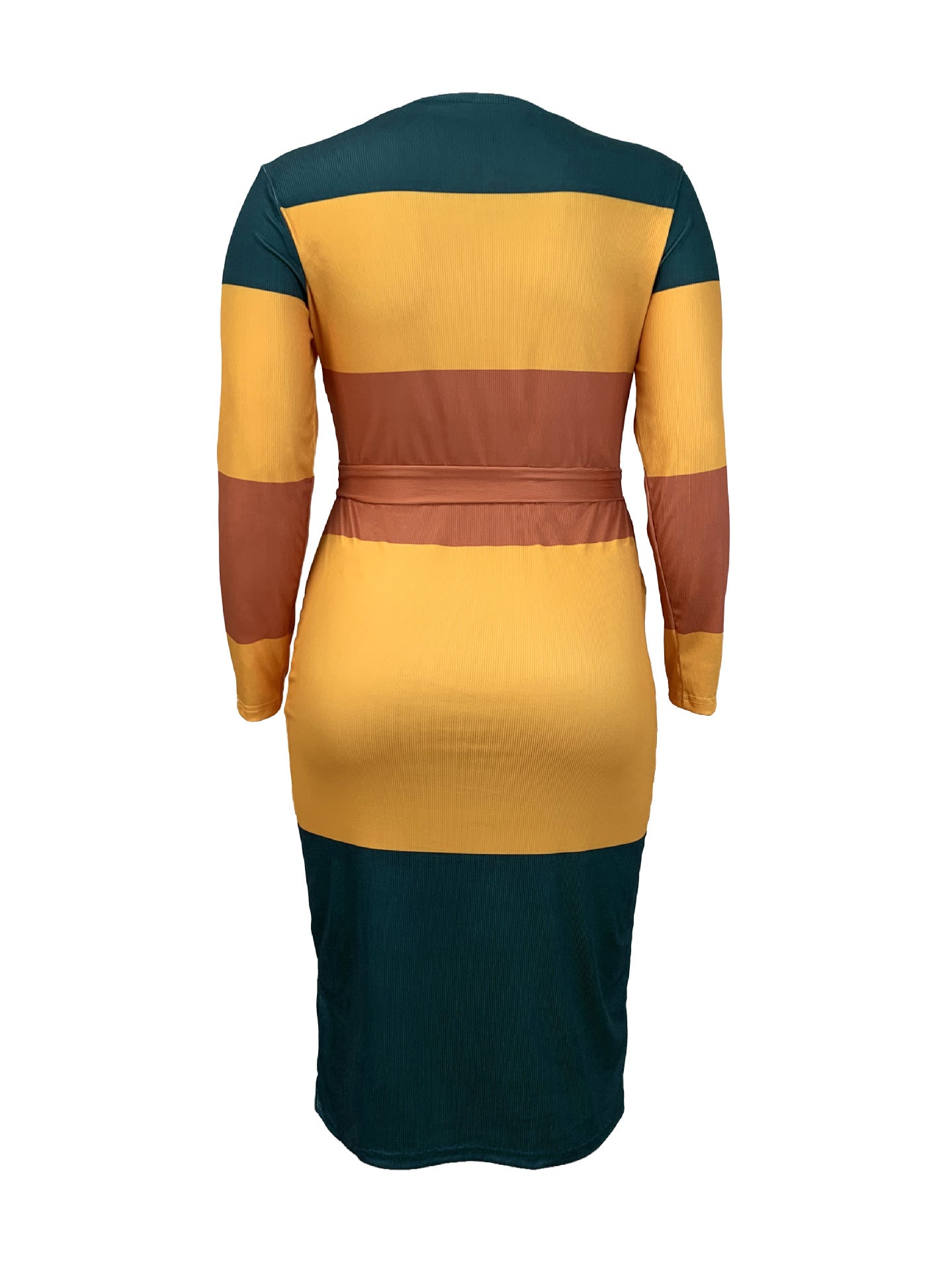 Plus Size Women Round Neck Bodycon Contrast Dress 4