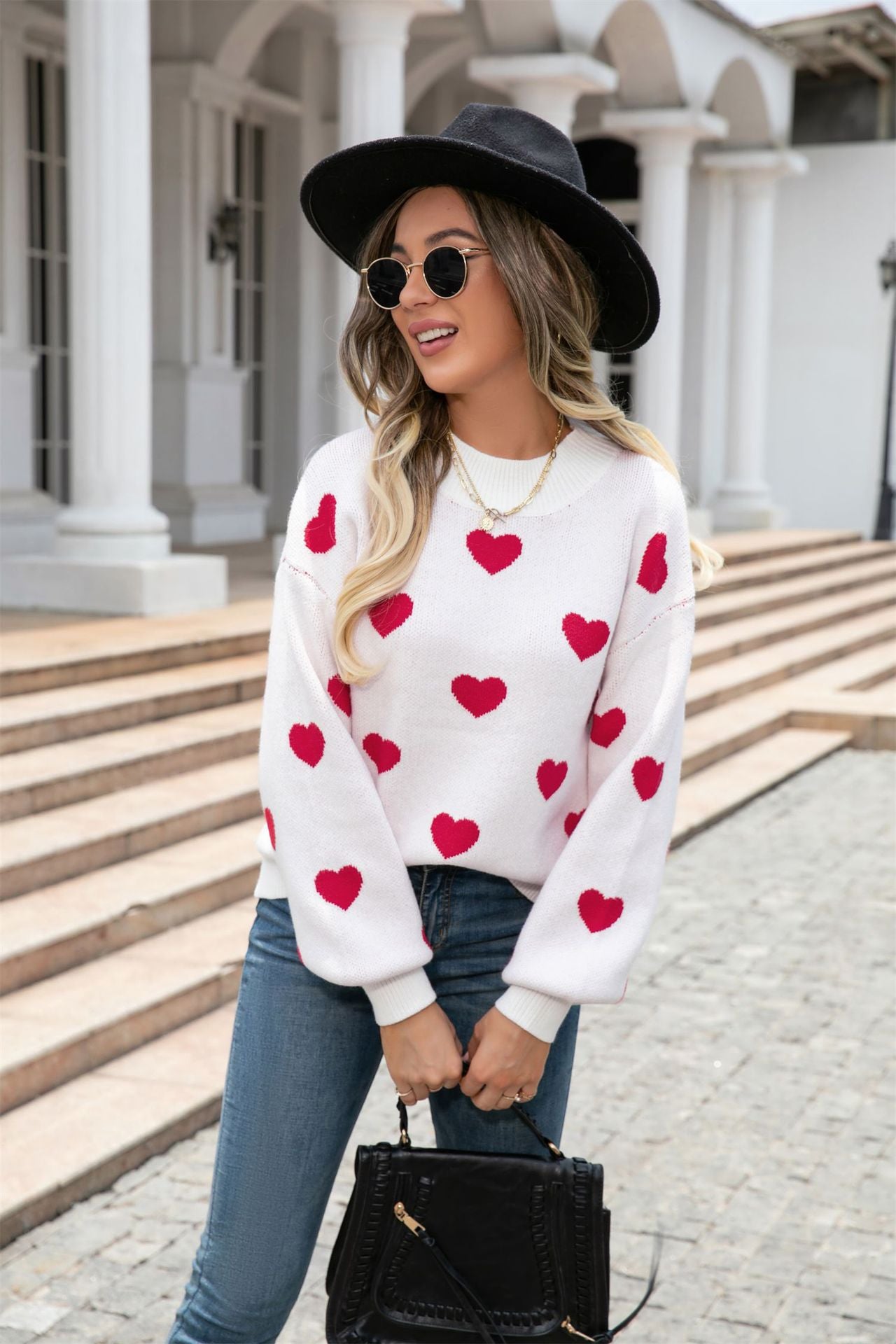Women's Valentine's Day Sweater Heart Print Knitting Shirt 6