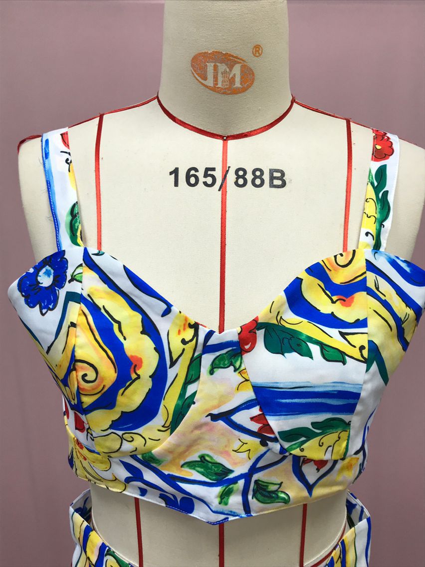 Women Sexy Chic Suspender Printed Top And Beach Skirt Two-Piece 25