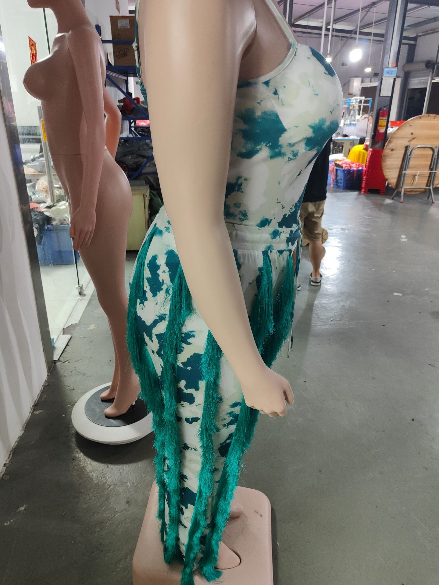 Women's Two-piece Pants V-Neck One-Piece bodysuit Top Sexy Tie-Dye Tassel Trousers Set 16