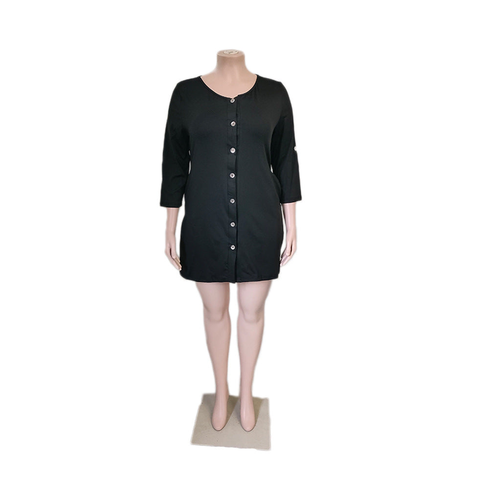 Plus Size Women Solid Loose Pocket Dress 8