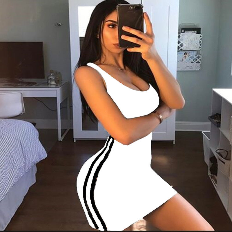 Women Striped Strap Sexy Bodycon Dress