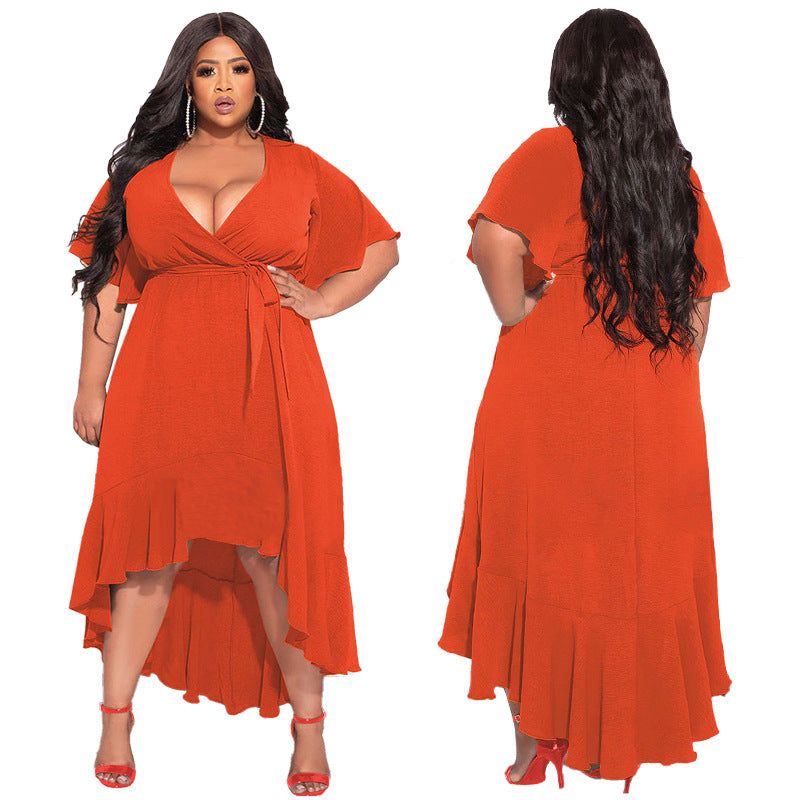 Women's Sexy Solid Lace-Up Ruffle Elegant Dress 6