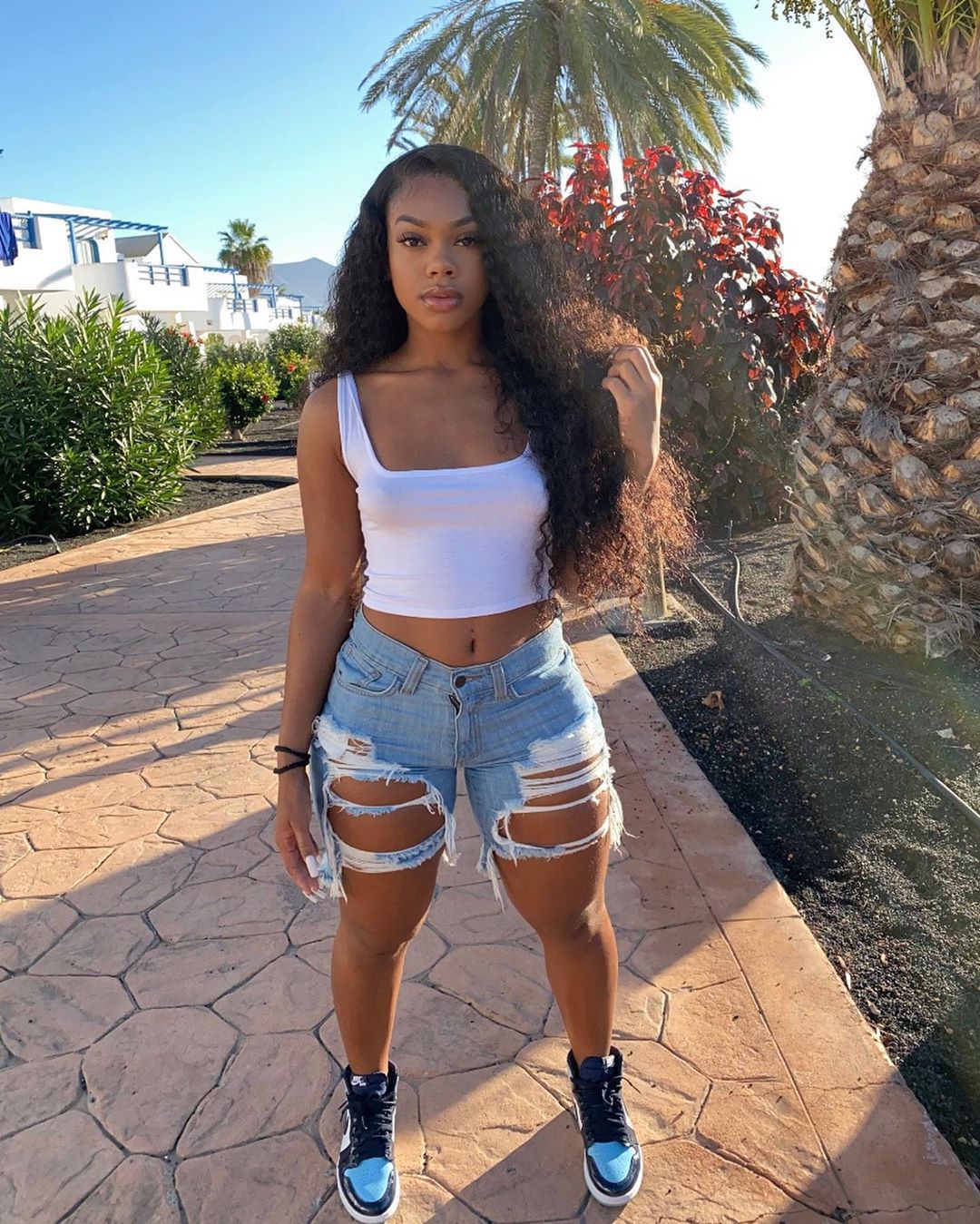 Summer Women's Denim Shorts Ripped Loose High Waist Knee-Length Shorts 11