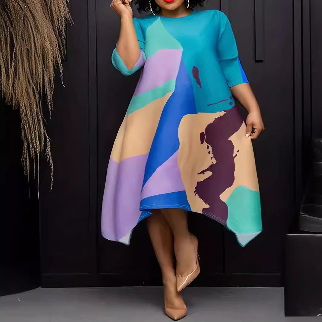 Plus Size Women Loose Print Elegant Casual Dress
