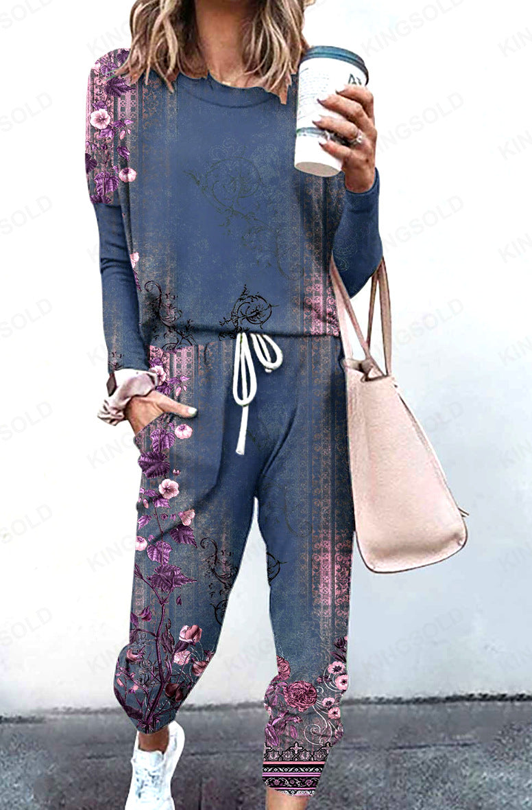 Women Loose Solid Long Sleeve Top and Pant Casual Two-piece Set 24