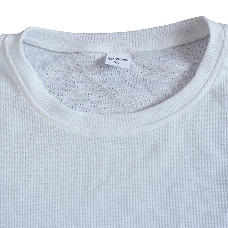 Men's Autumn and Winter Sports Solid waffle Round Neck Top 8