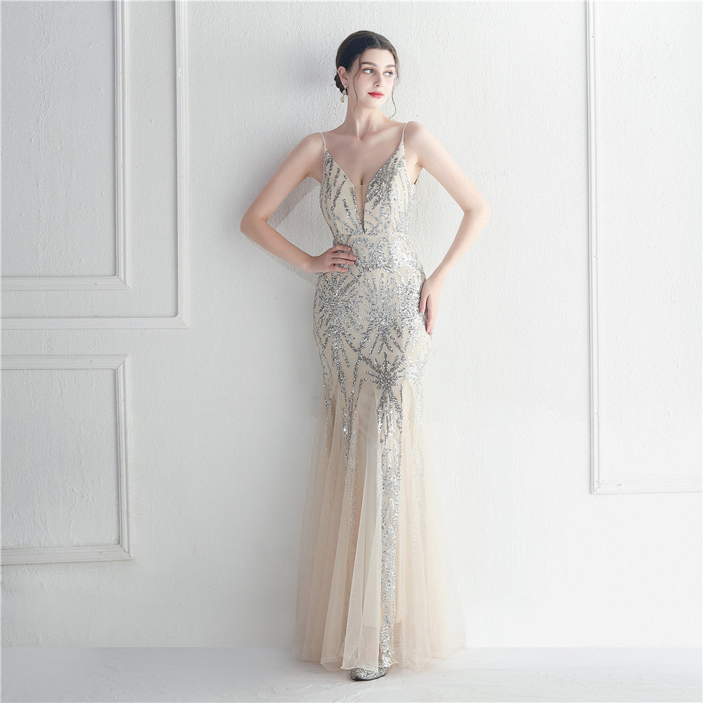 Mesh beaded sequin dress event exhibition long evening dress 17