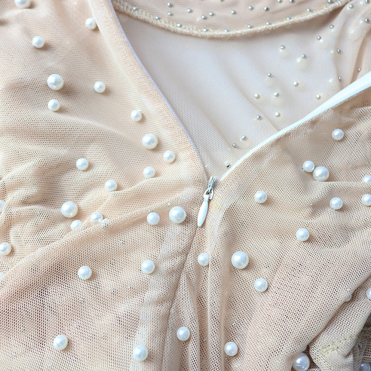 Autumn Formal White Beaded Short Sleeves Slit Evening Dress 9