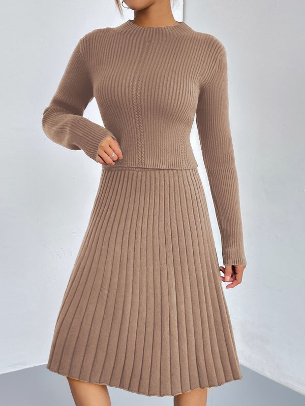 Autumn And Winter Solid Color Knitting Sweater A-Line Skirt Slim Chic Two-Piece Set 7
