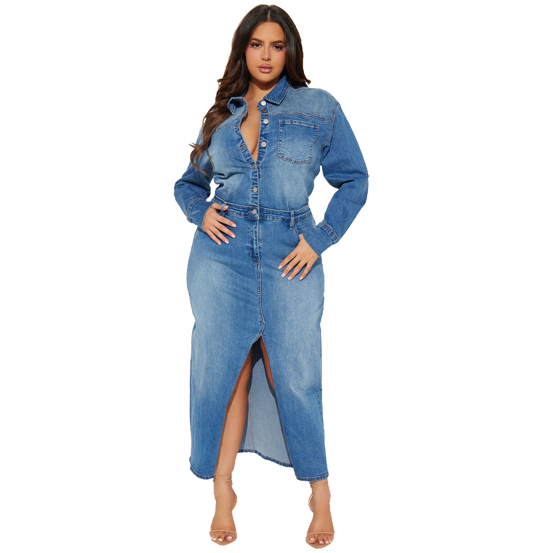 Women Long Sleeve Denim Dress 5