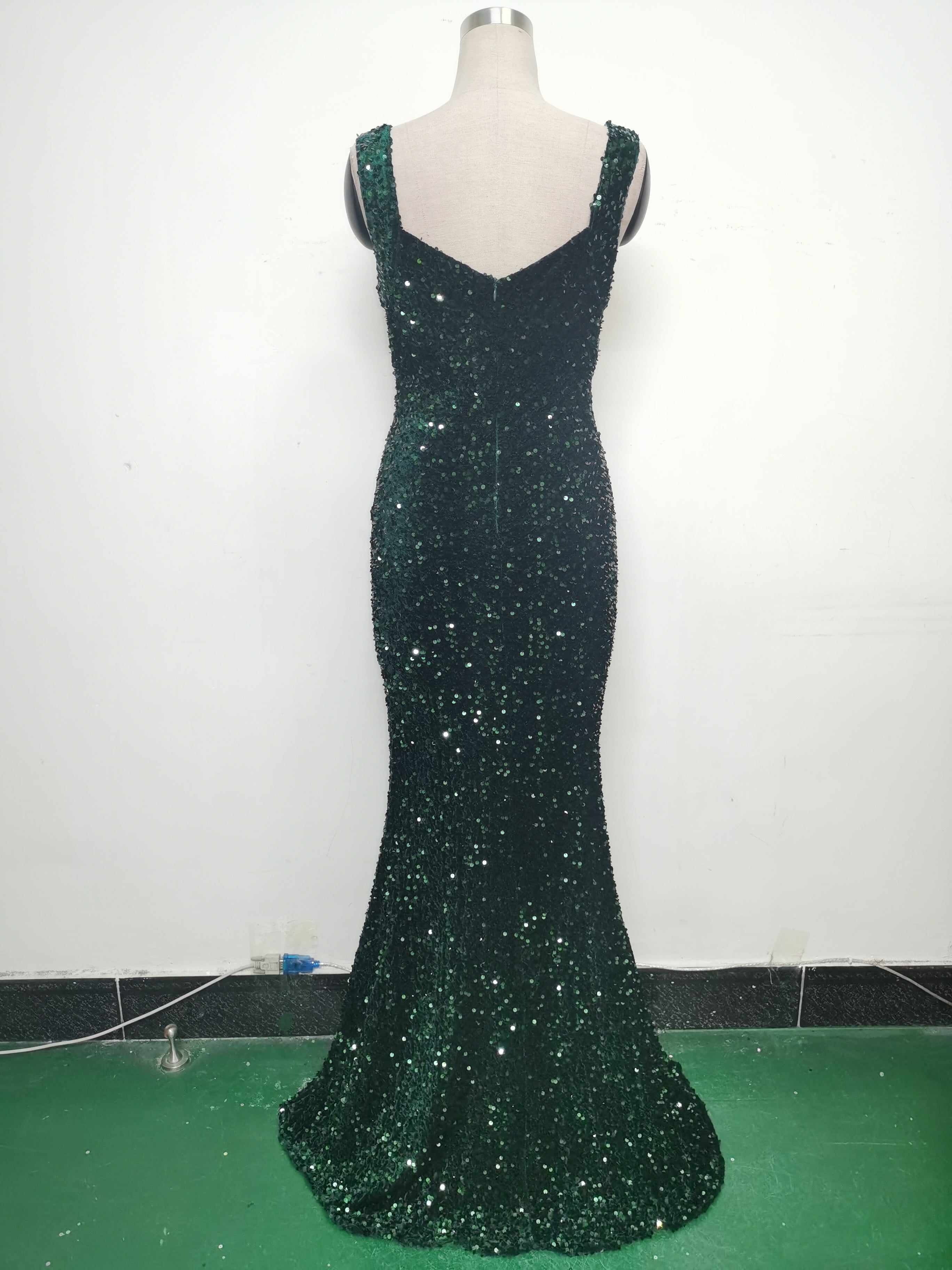 Luxury strap sequined long evening gown 30