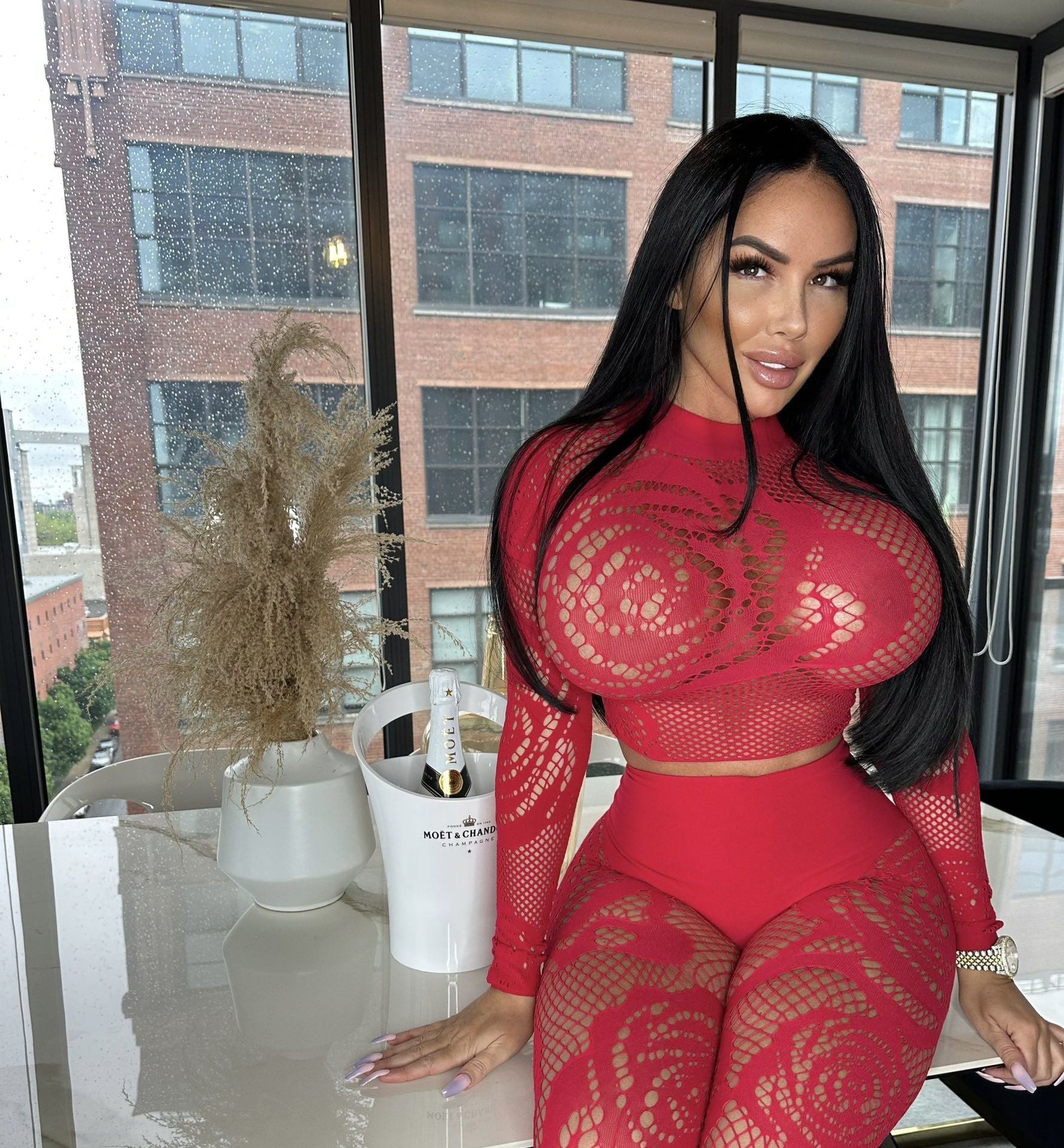 Women hollow sexy mesh two-piece set 7