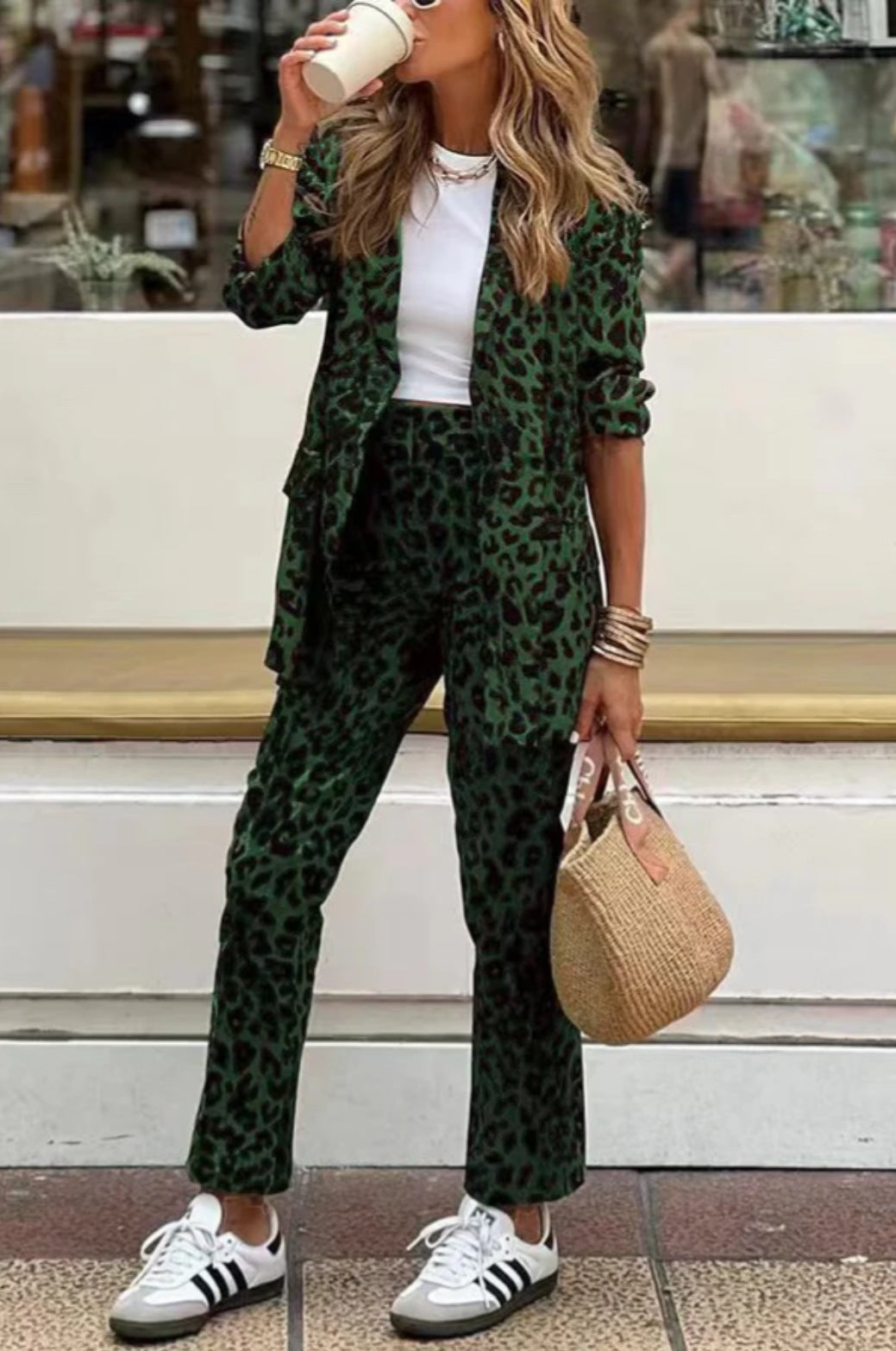 Women Leopard Print Long-sleeved Top and trousers Two Piece Set 5