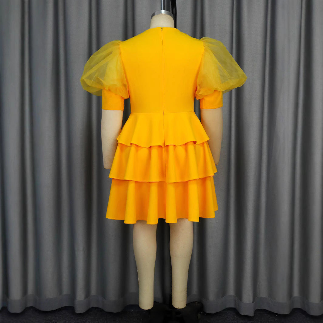 Women puff sleeve cascading ruffles dress 4