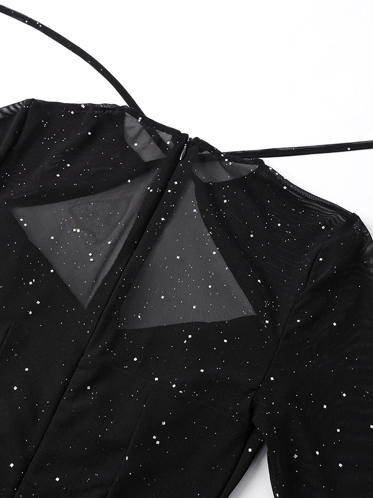 Mesh Bell Sleeve DSequin See-Through Mini Dress 25