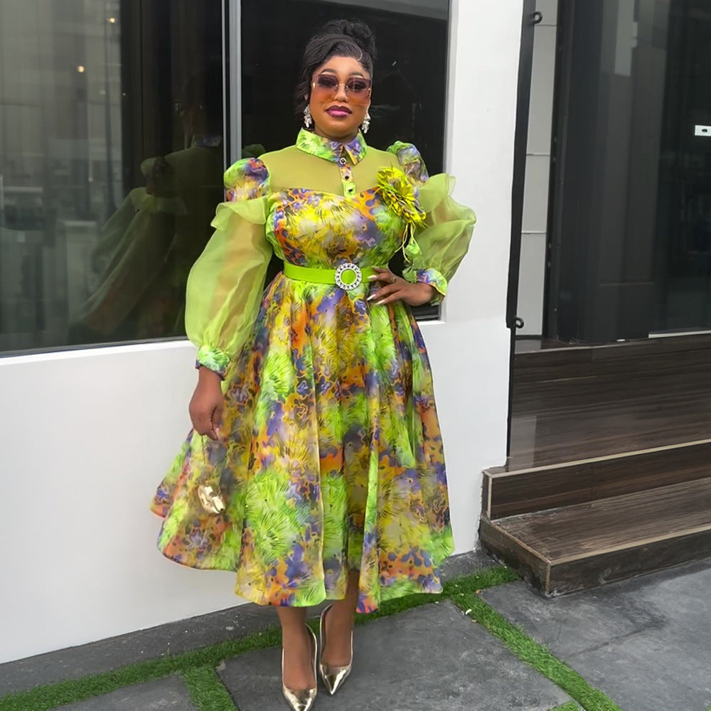 Plus Size Women Spring and Summer Tie-Dye Print Dress 4