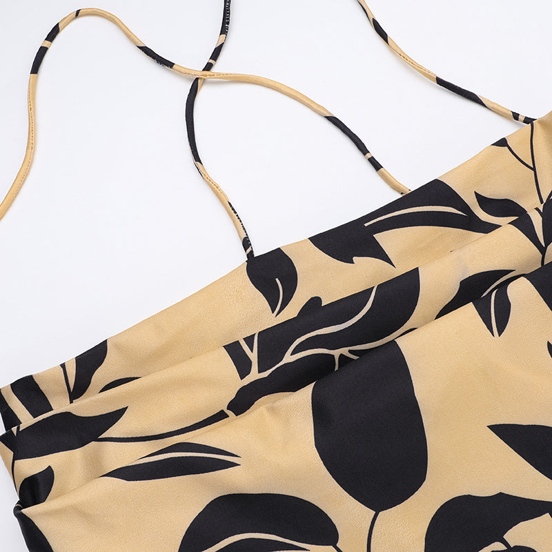 Women Printed Sexy Backless Strap Dress 12