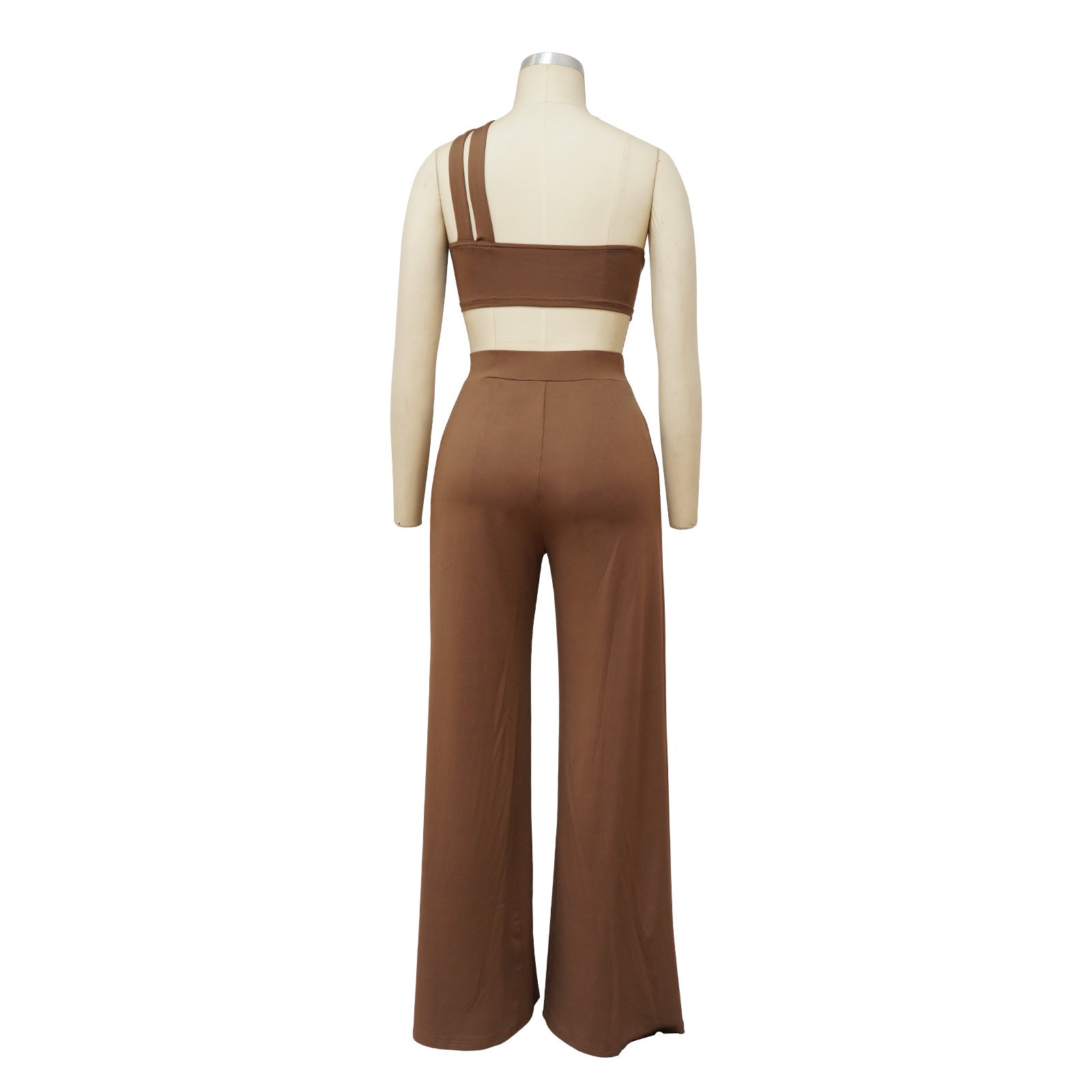 Women Summer Slash Shoulder Sleeveless Top + Solid Color Wide Leg Pants Two-Piece Set 11