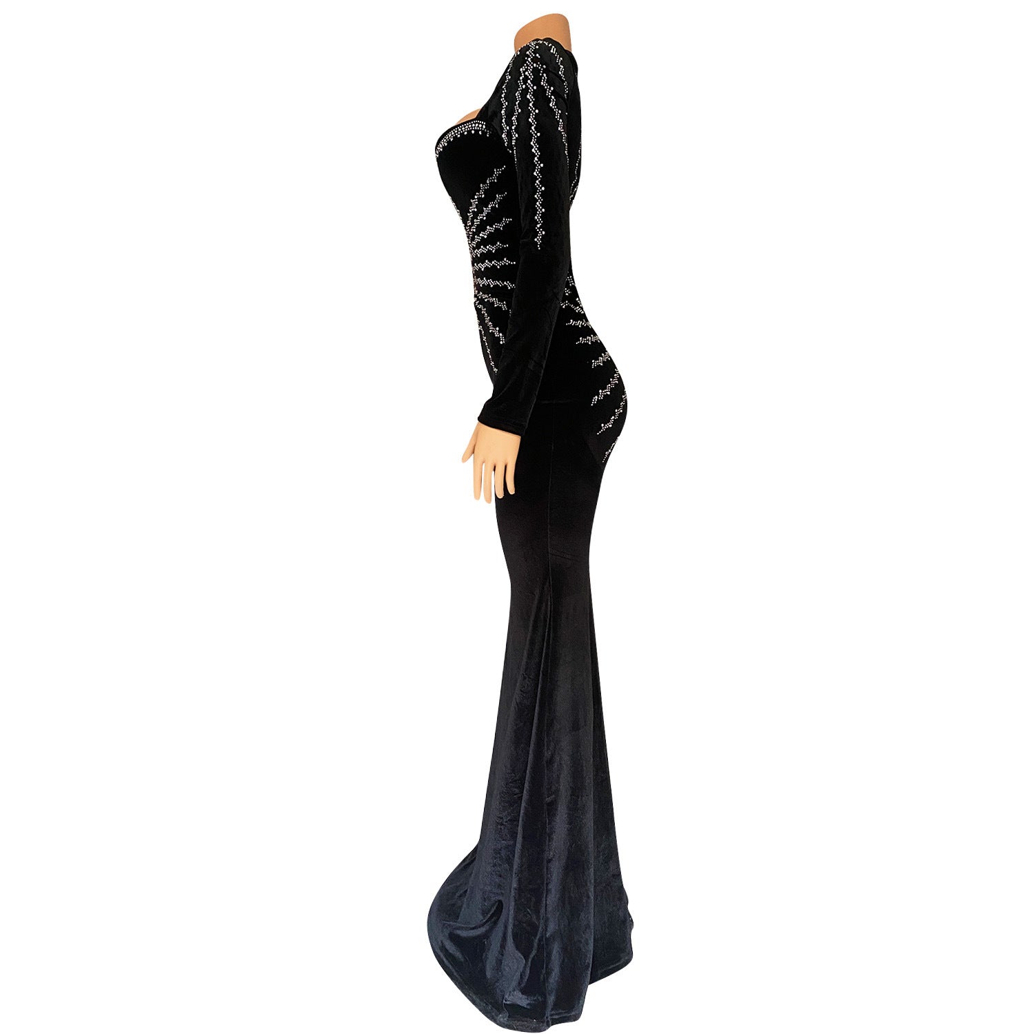 Women Sexy Party Long Sleeve Beaded Fishtail Dress 16