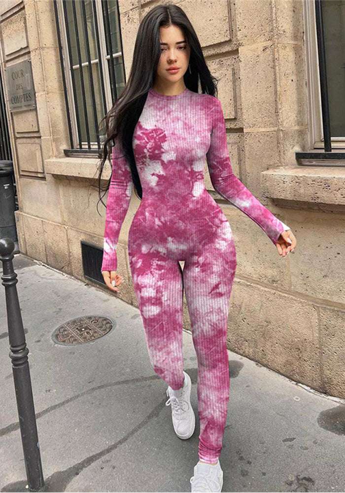 Women Fall and Winter Printed Long Sleeve Sports Jumpsuit