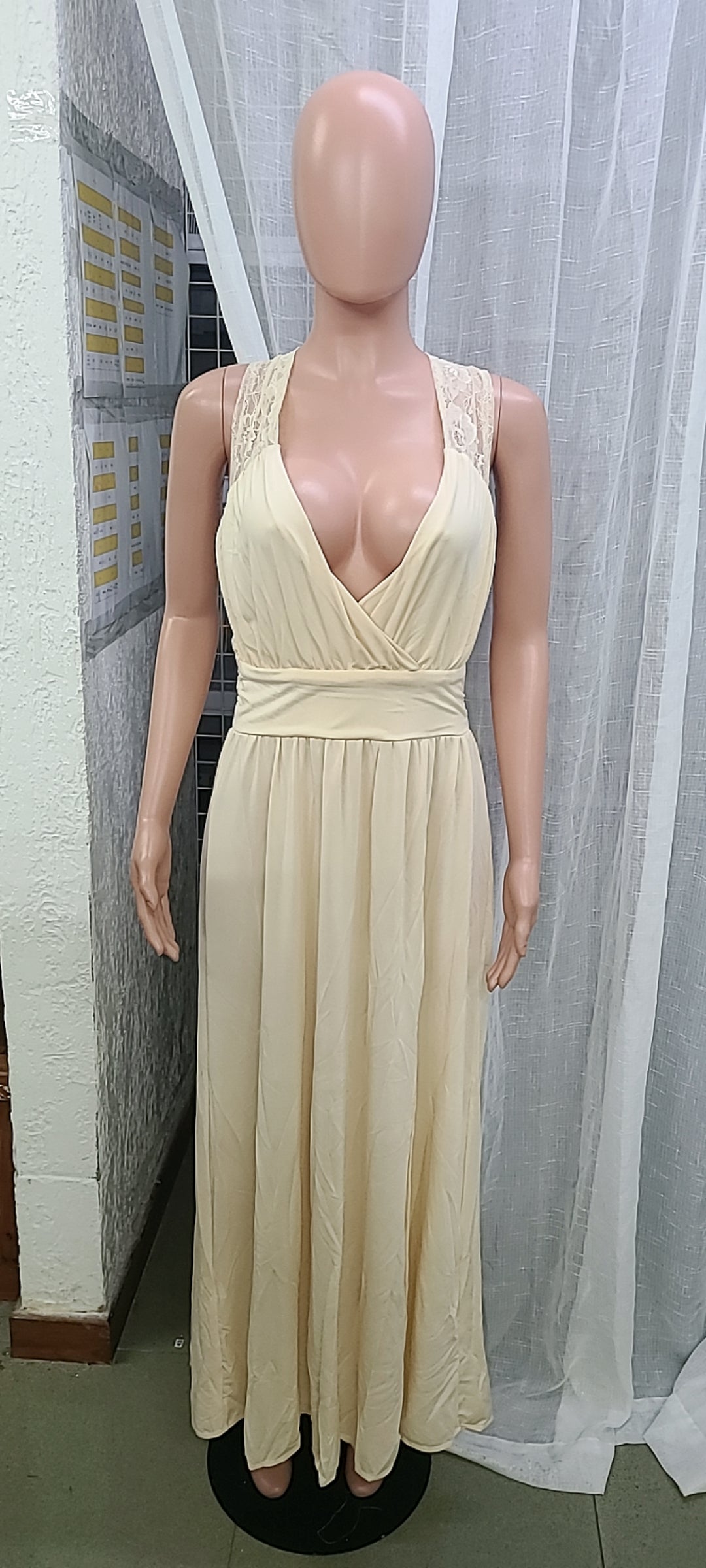 Women sleeveless lace backless slit dress 29