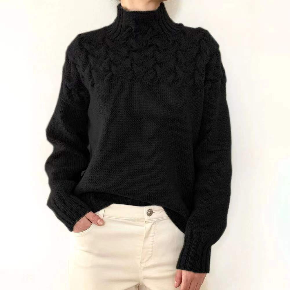 Autumn winter long-sleeved high-collar solid color knitting sweater women's pullover top 6