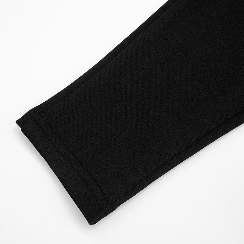 Women's Autumn Winter Round Neck Buttons Slim Waist Long Sleeve Top Shorts Set 19