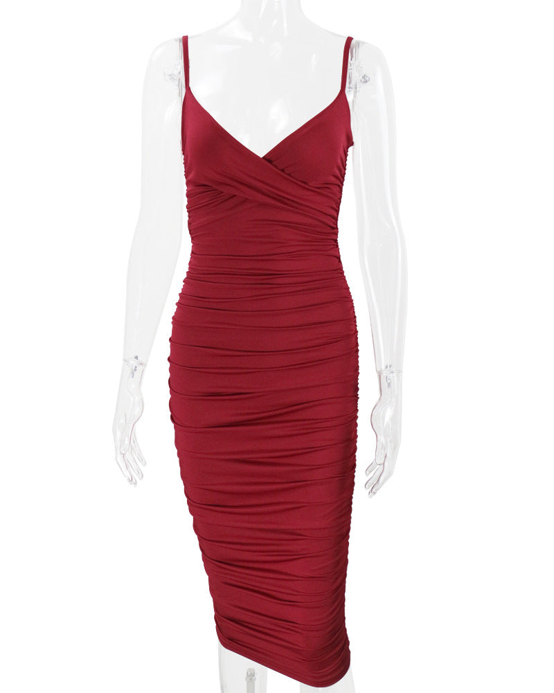 Women Sexy Backless Suspender Dress V-neck Bodycon Dress 26