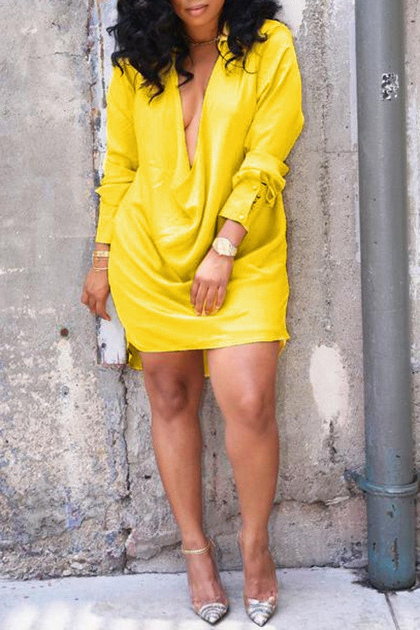 Women's nightclub low cut deep v sexy solid color dress 9