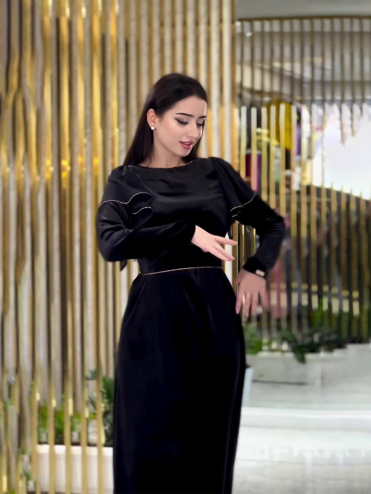 Women Long Sleeve Black Dress 4