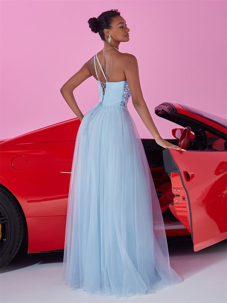 Women's Elegant Ond Shoulder Slim Long Formal Cocktail Evening Dress 3