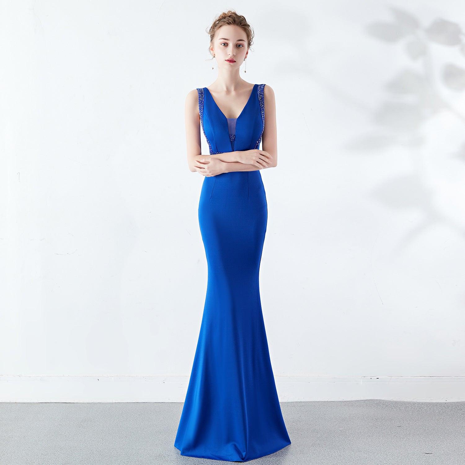 Women Elegant V Neck Slim Formal Party Maxi Mermaid Evening Dress 8